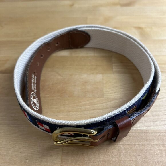 Leather Man Ltd Belt Handmade Nautical Flag Embroidered Connecticut USA Sz 32 - Picture 7 of 8